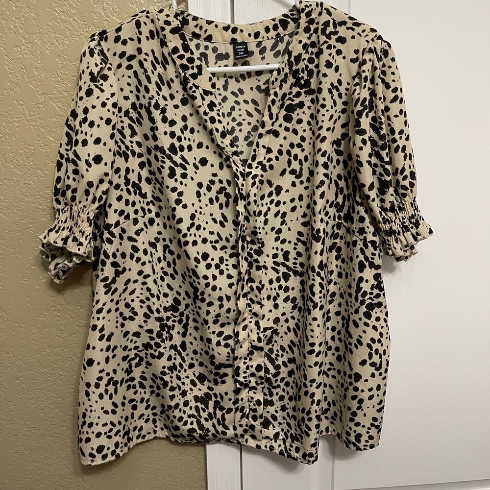 SHEIN Beige and Black Leopard Print Blouse
